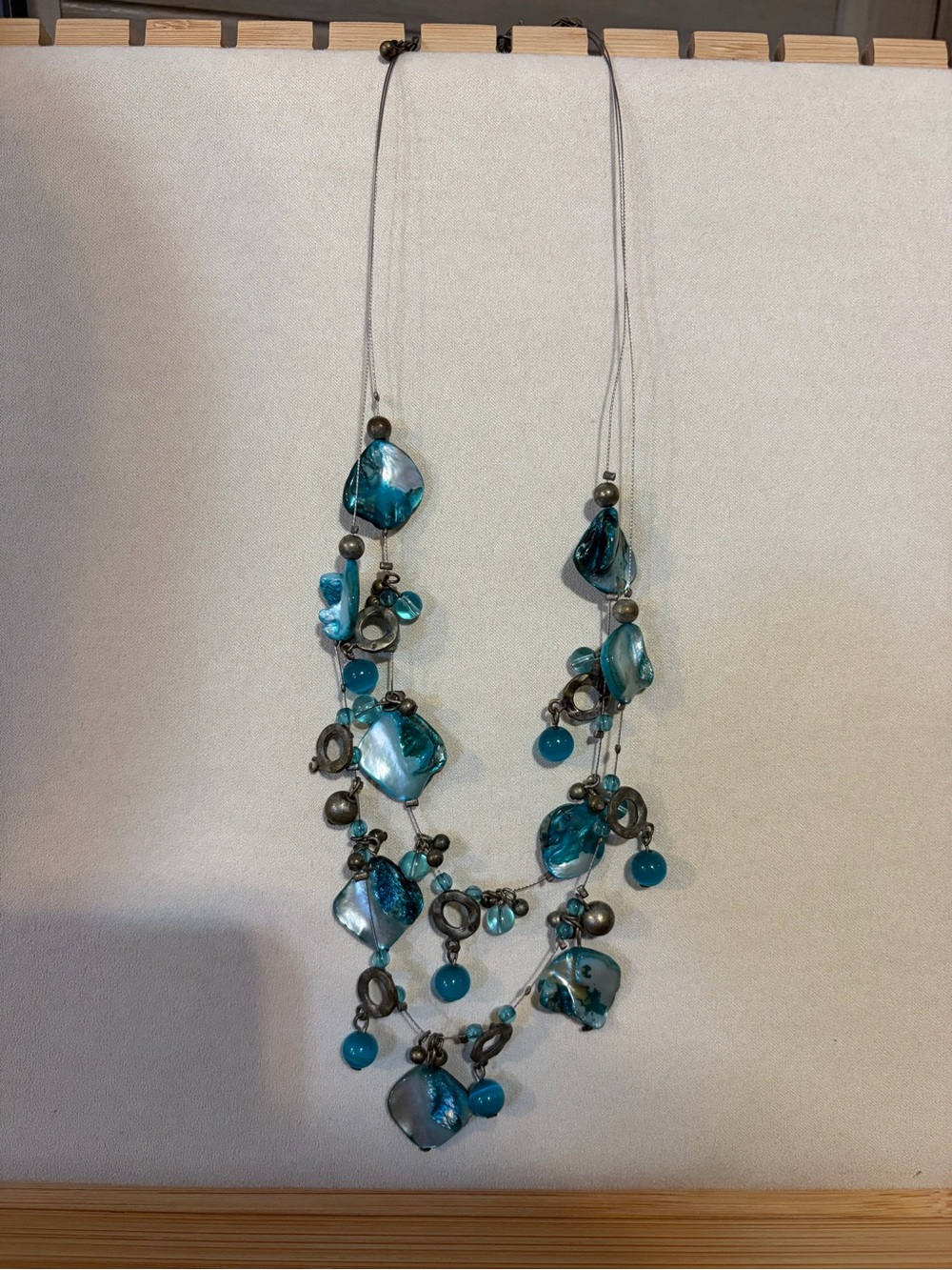 Blue Glass Bead Multi-Strand Necklace